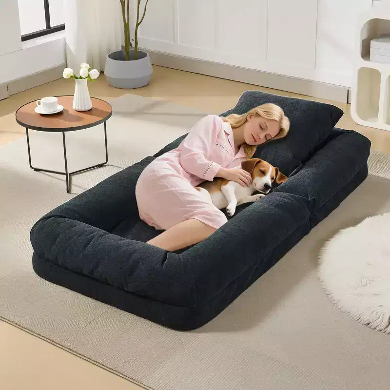 Canapé-lit paresseux réglable 5 positions GustoWave 64.9'', lit pour chien humain rembourré pour adultes et animaux de compagnie, chaise longue de sol pliable