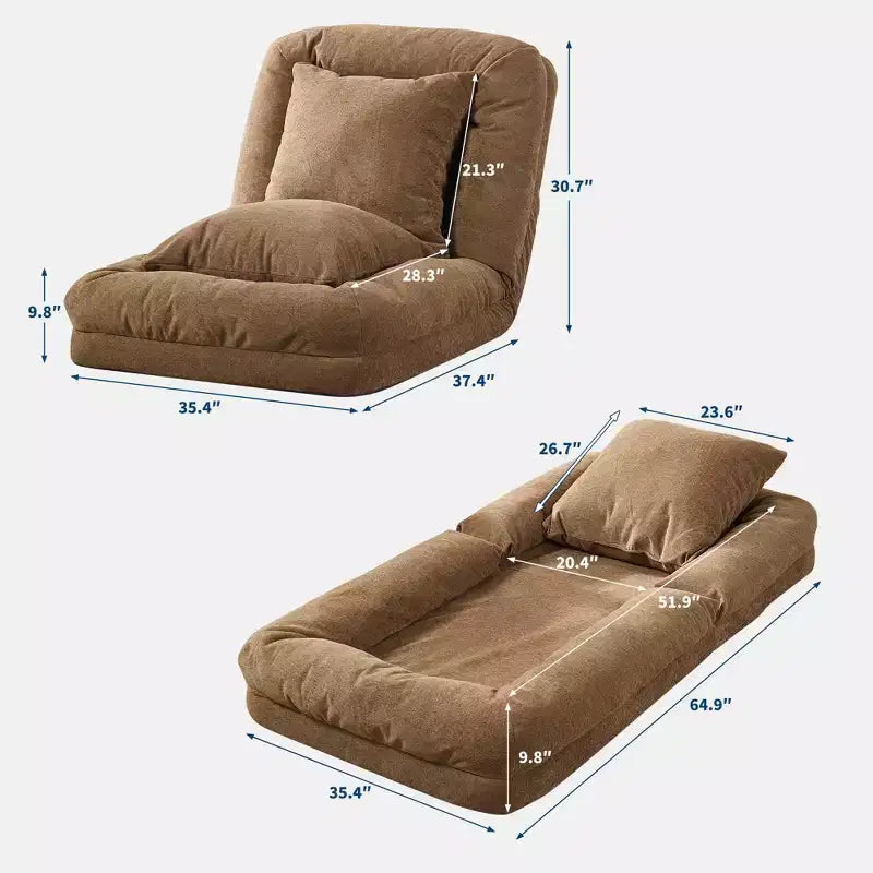Canapé-lit paresseux réglable 5 positions GustoWave 64.9'', lit pour chien humain rembourré pour adultes et animaux de compagnie, chaise longue de sol pliable