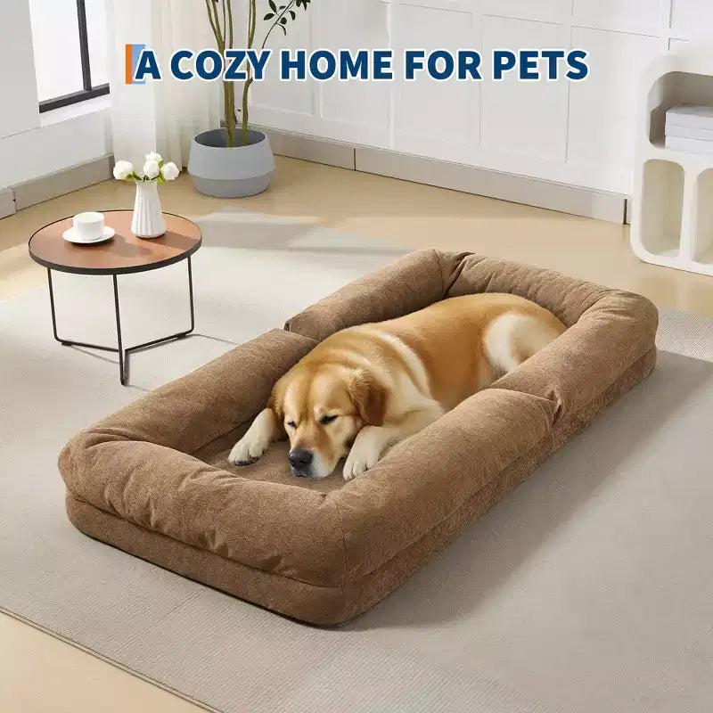 Canapé-lit paresseux réglable 5 positions GustoWave 64.9'', lit pour chien humain rembourré pour adultes et animaux de compagnie, chaise longue de sol pliable