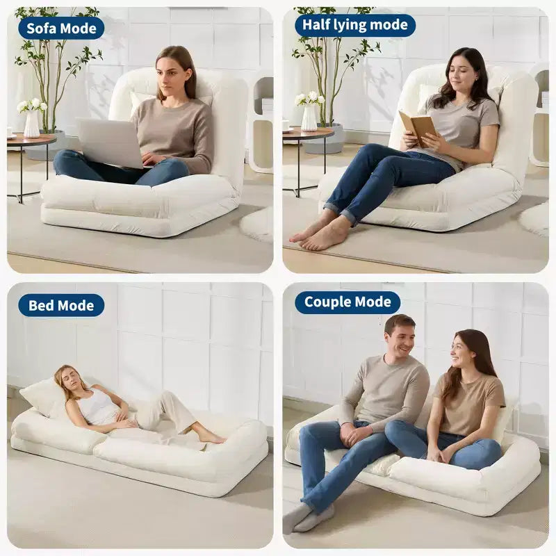 Canapé-lit paresseux réglable 5 positions GustoWave 64.9'', lit pour chien humain rembourré pour adultes et animaux de compagnie, chaise longue de sol pliable