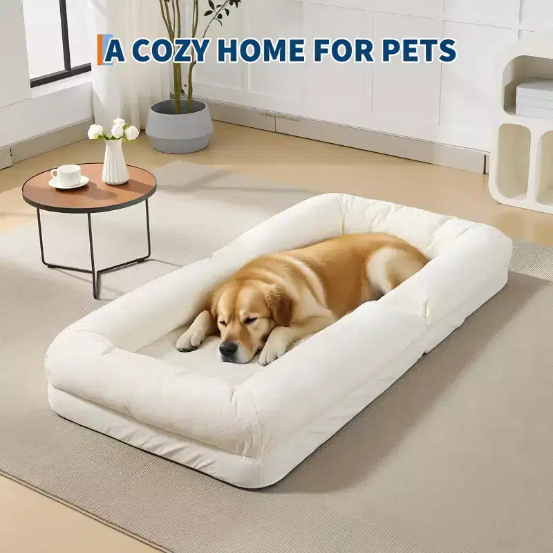 Canapé-lit paresseux réglable 5 positions GustoWave 64.9'', lit pour chien humain rembourré pour adultes et animaux de compagnie, chaise longue de sol pliable