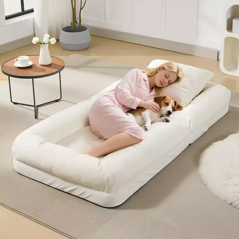 Canapé-lit paresseux réglable 5 positions GustoWave 64.9'', lit pour chien humain rembourré pour adultes et animaux de compagnie, chaise longue de sol pliable