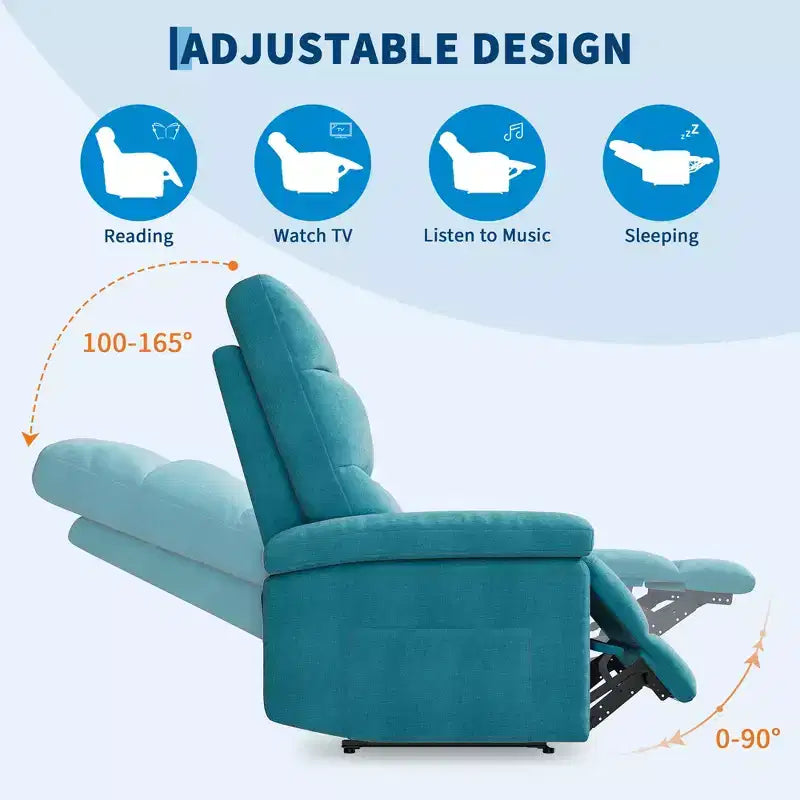 Fauteuil inclinable COZONY pour adultes, fauteuil inclinable manuel en tissu avec poche latérale, canapé simple ergonomique réglable pour petit salon, chambre de bébé, chambre à coucher