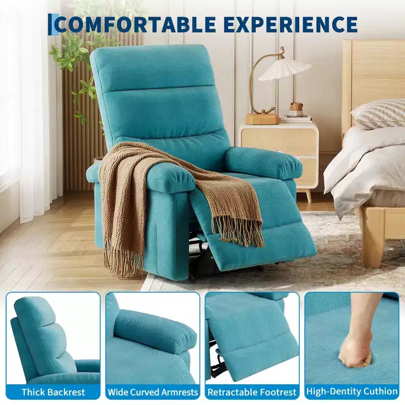 Fauteuil inclinable COZONY pour adultes, fauteuil inclinable manuel en tissu avec poche latérale, canapé simple ergonomique réglable pour petit salon, chambre de bébé, chambre à coucher