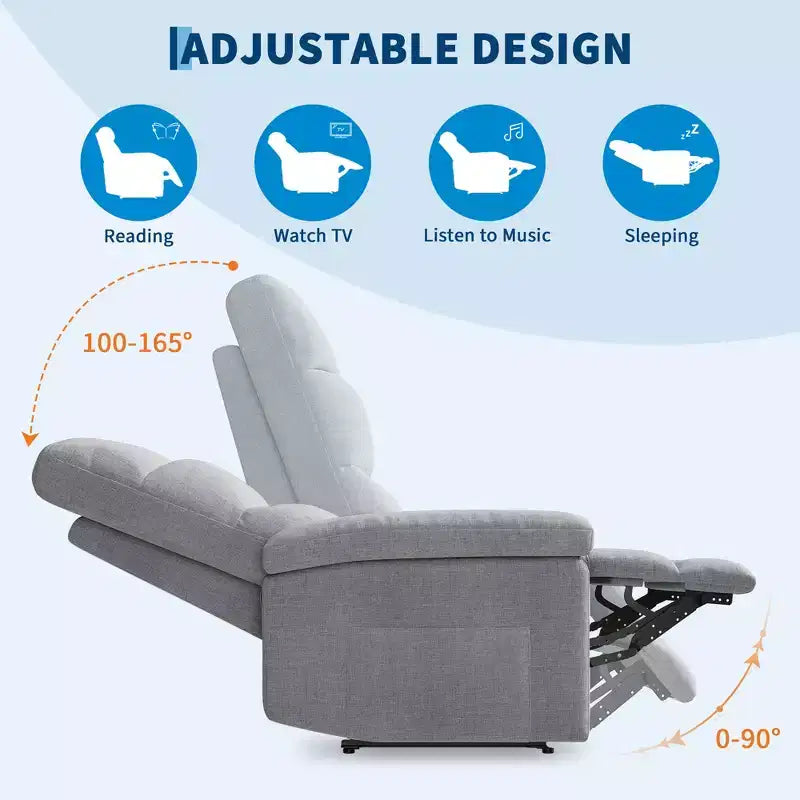 Fauteuil inclinable COZONY pour adultes, fauteuil inclinable manuel en tissu avec poche latérale, canapé simple ergonomique réglable pour petit salon, chambre de bébé, chambre à coucher