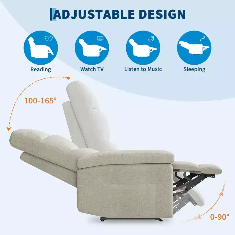 Fauteuil inclinable COZONY pour adultes, fauteuil inclinable manuel en tissu avec poche latérale, canapé simple ergonomique réglable pour petit salon, chambre de bébé, chambre à coucher