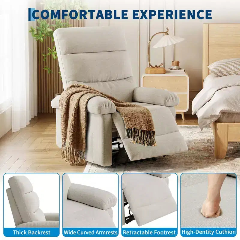 Fauteuil inclinable COZONY pour adultes, fauteuil inclinable manuel en tissu avec poche latérale, canapé simple ergonomique réglable pour petit salon, chambre de bébé, chambre à coucher
