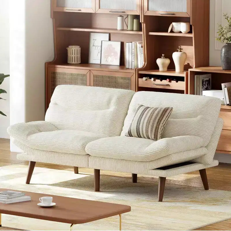 Canapé-lit en velours côtelé de 168 cm avec dossier et accoudoirs réglables, idéal pour les petits espaces, les salons ou les bureaux comme canapé futon convertible.