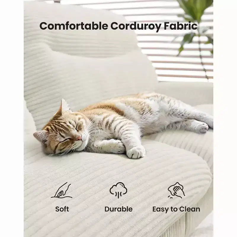 Canapé-lit en velours côtelé de 168 cm avec dossier et accoudoirs réglables, idéal pour les petits espaces, les salons ou les bureaux comme canapé futon convertible.
