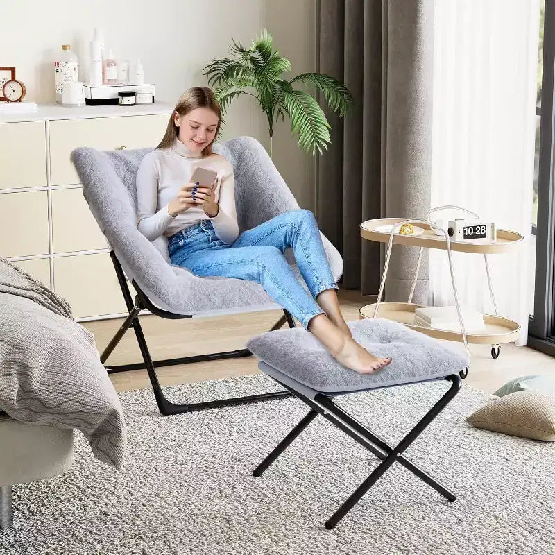 Fauteuil paresseux avec revêtement en fourrure de lapin en peluche, fauteuil de salon ultra-confortable et douillet pour salon, siège de détente d'intérieur doux, pour la maison