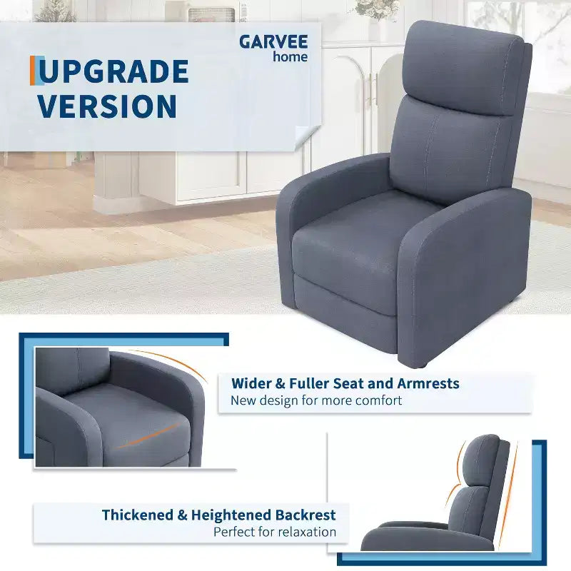 Fauteuil inclinable pour adultes, canapé simple réglable, avec poche latérale, dossier haut, accoudoirs larges et siège rembourré, pour salon