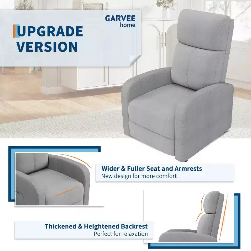 Fauteuil inclinable pour adultes, canapé simple réglable, avec poche latérale, dossier haut, accoudoirs larges et siège rembourré, pour salon