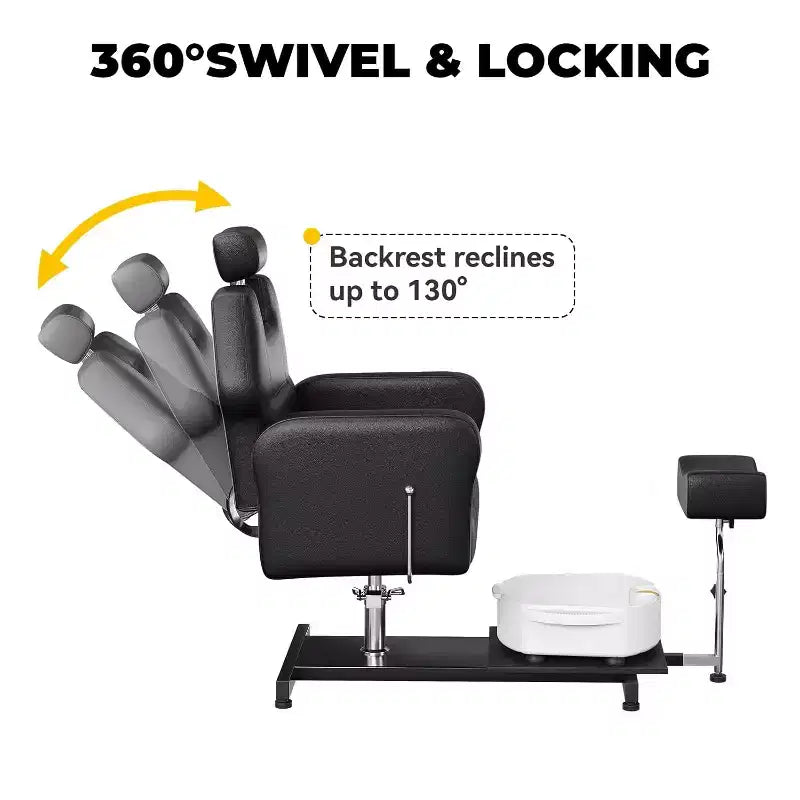 Fauteuil de pédicure inclinable avec tabouret, repose-pieds et bassin de massage des pieds, pour fauteuils de pédicure, salon de beauté et spa