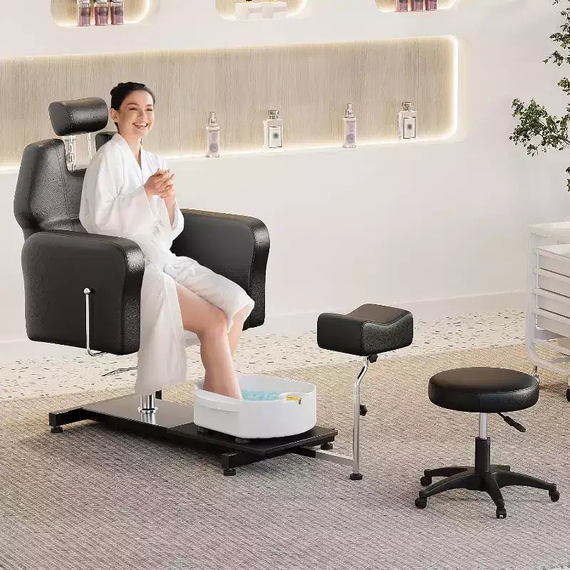 Fauteuil de pédicure inclinable avec tabouret, repose-pieds et bassin de massage des pieds, pour fauteuils de pédicure, salon de beauté et spa