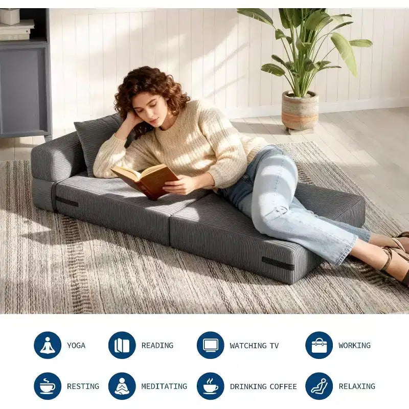 Fauteuil convertible en canapé-lit pliant, futon avec oreiller, matelas pliable une place pour salon, dortoir, appartement et bureau à domicile