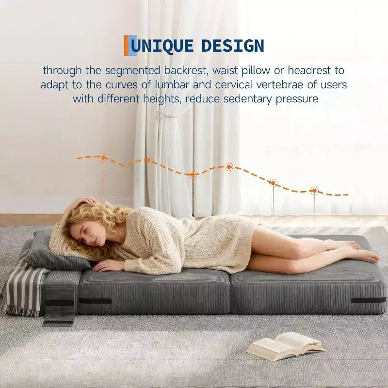 Fauteuil convertible en canapé-lit pliant, futon avec oreiller, matelas pliable une place pour salon, dortoir, appartement et bureau à domicile