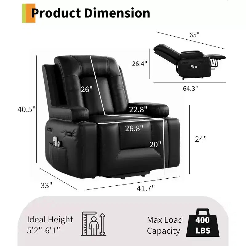 Fauteuil inclinable, Fauteuil de cinéma maison avec soutien lombaire, Canapé inclinable en similicuir PU, Fauteuil inclinable pour personnes âgées pour salon, Bordeaux