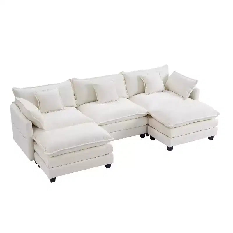 Canapé modulaire moderne en forme de U à 3 places EHMKNP - En chenille avec assise profonde, 2 poufs et 4 oreillers pour la maison/les appartements