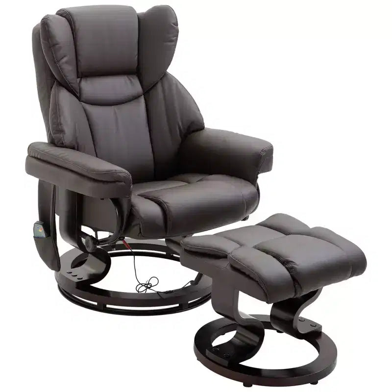 Fauteuil inclinable de massage avec repose-pieds ottoman, vibration 10 points et pivotement à 360°, fauteuil inclinable en similicuir pour salon avec télécommande
