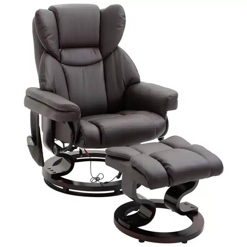 Fauteuil inclinable de massage avec repose-pieds ottoman, vibration 10 points et pivotement à 360°, fauteuil inclinable en similicuir pour salon avec télécommande