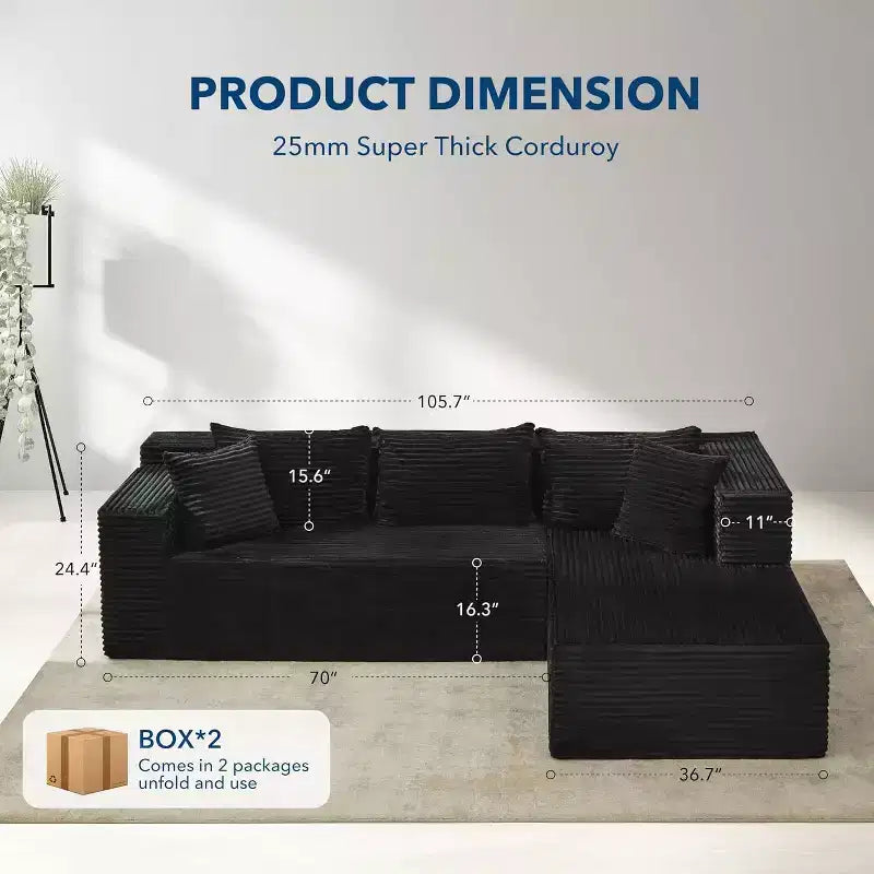 GustoWave Canapé d'angle réversible 270 cm, en forme de L avec très grande méridienne, canapé 3 places contemporain en mousse à mémoire de forme