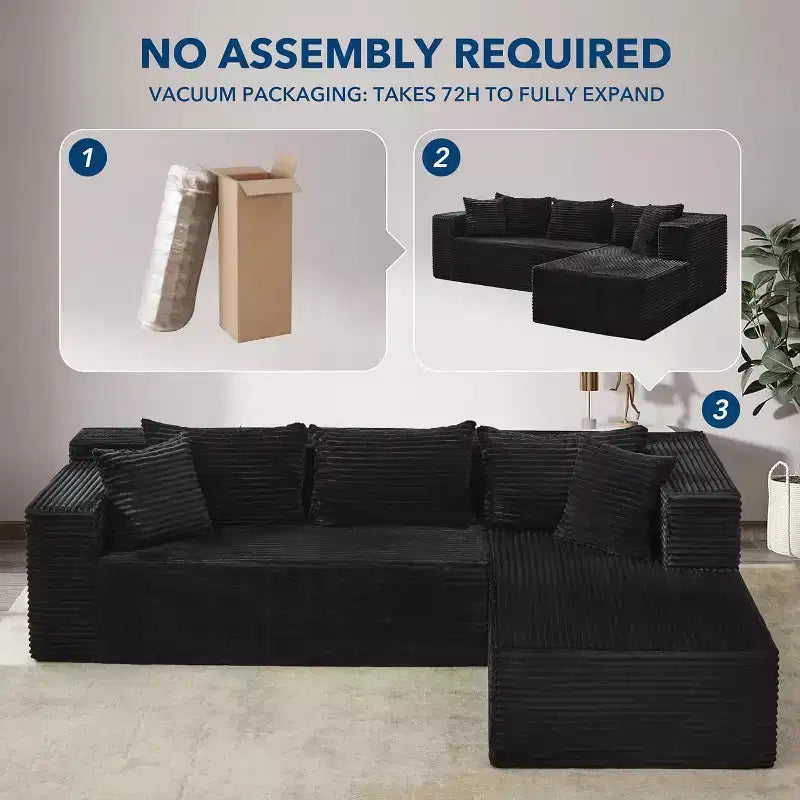 GustoWave Canapé d'angle réversible 270 cm, en forme de L avec très grande méridienne, canapé 3 places contemporain en mousse à mémoire de forme