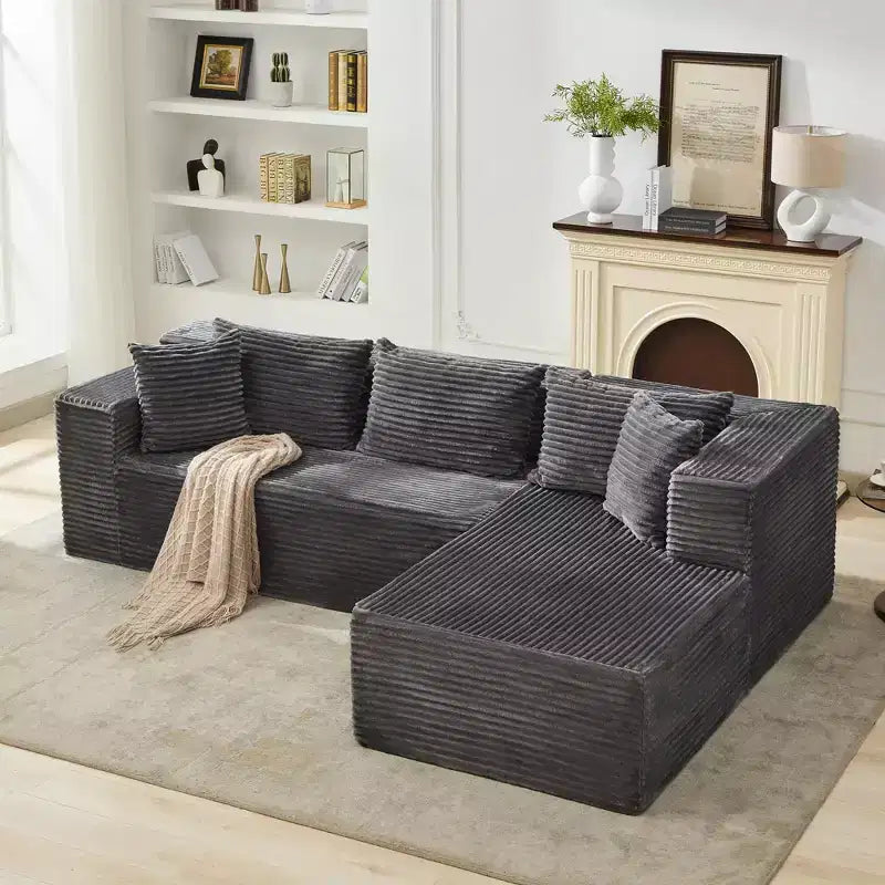 GustoWave Canapé d'angle réversible 270 cm, en forme de L avec très grande méridienne, canapé 3 places contemporain en mousse à mémoire de forme