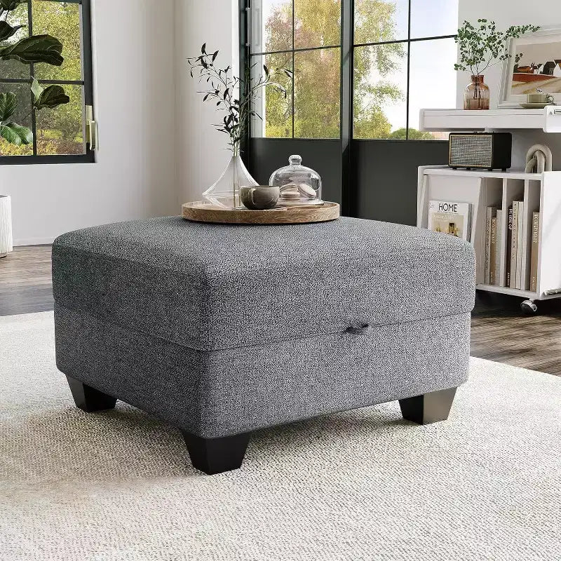 Grand canapé sectionnel en U avec ottomane, canapé modulable convertible avec repose-pieds et 7 places pour salon, bureau - Gris