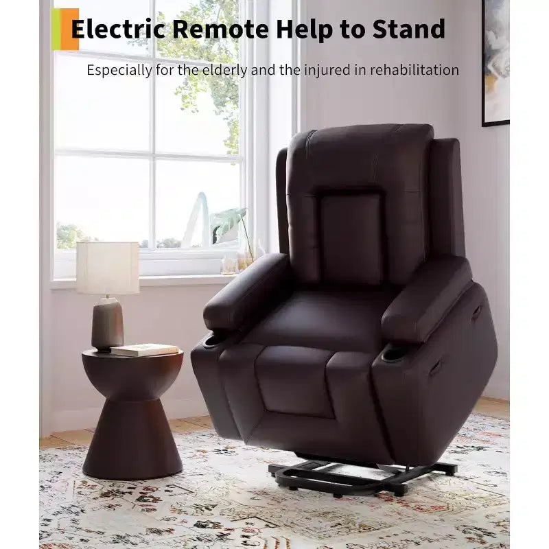 Fauteuil inclinable électrique surdimensionné avec fonction de levage - Chauffant et massant, en cuir PU, pour personnes âgées et à mobilité réduite