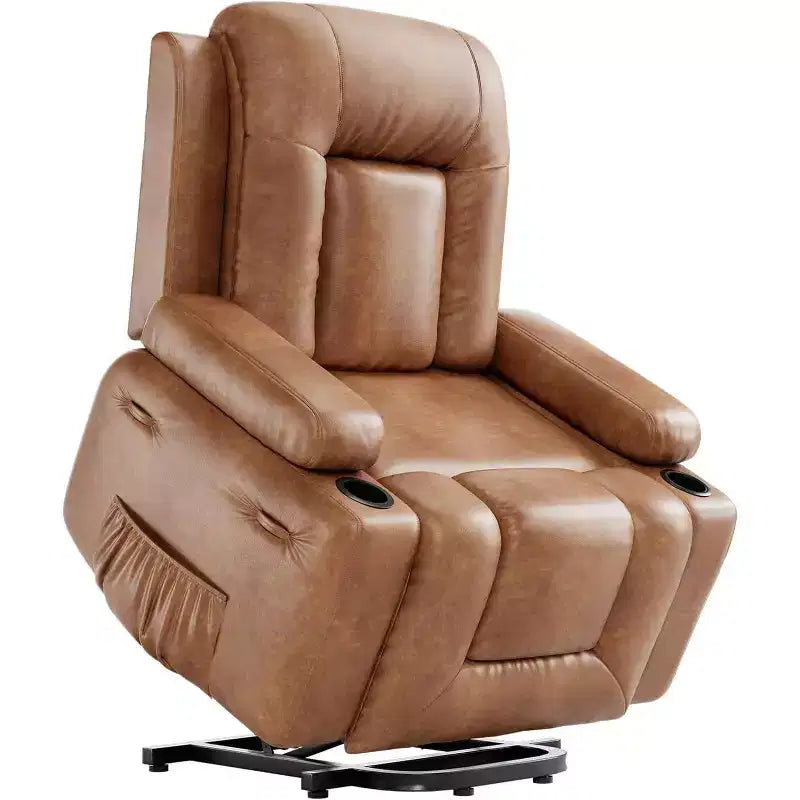 Fauteuil inclinable électrique surdimensionné avec fonction de levage - Chauffant et massant, en cuir PU, pour personnes âgées et à mobilité réduite