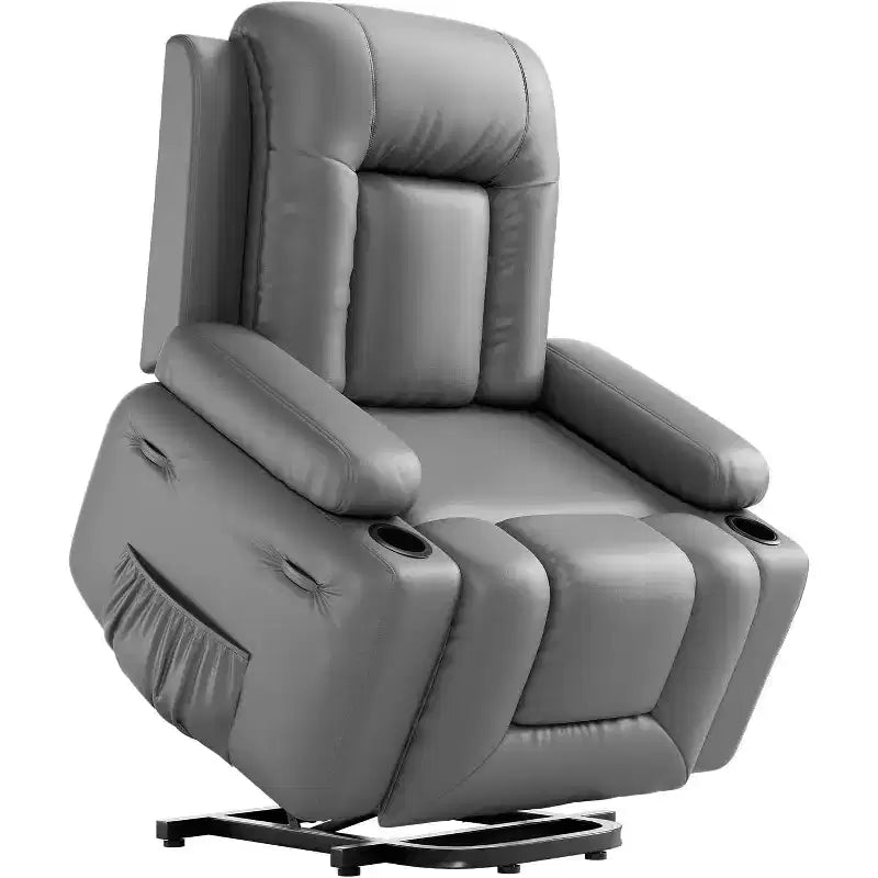 Fauteuil inclinable électrique surdimensionné avec fonction de levage - Chauffant et massant, en cuir PU, pour personnes âgées et à mobilité réduite