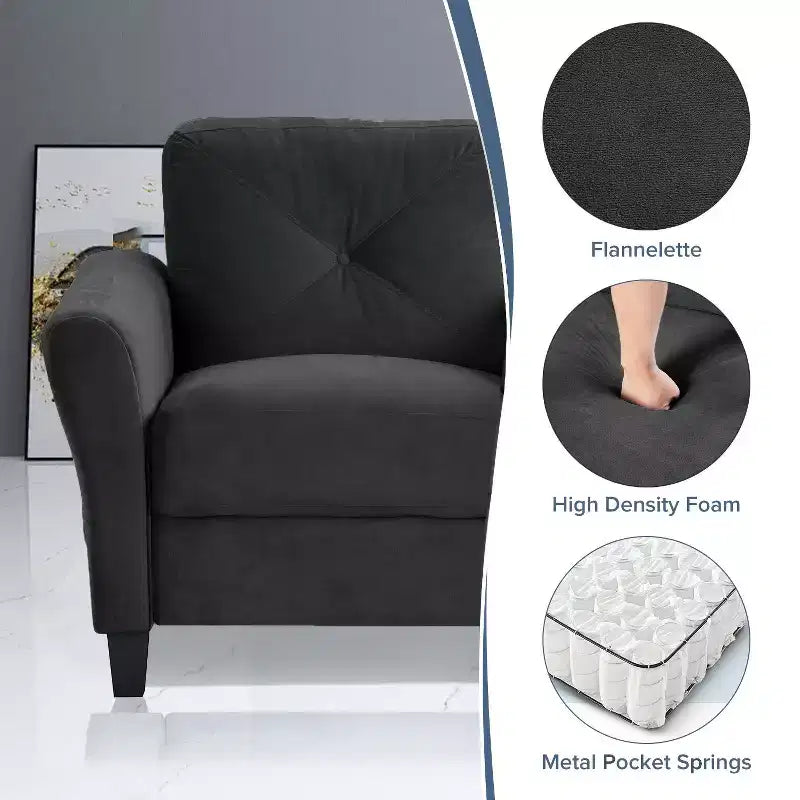 PexFix 35 L x 32.75 H Fauteuil simple rembourré en velours avec dossier capitonné, fauteuil moderne pour salon, chambre, bureau, noir