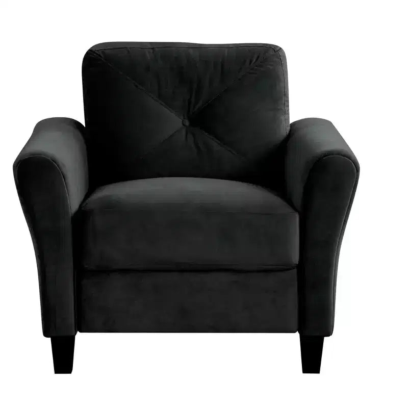PexFix 35 L x 32.75 H Fauteuil simple rembourré en velours avec dossier capitonné, fauteuil moderne pour salon, chambre, bureau, noir