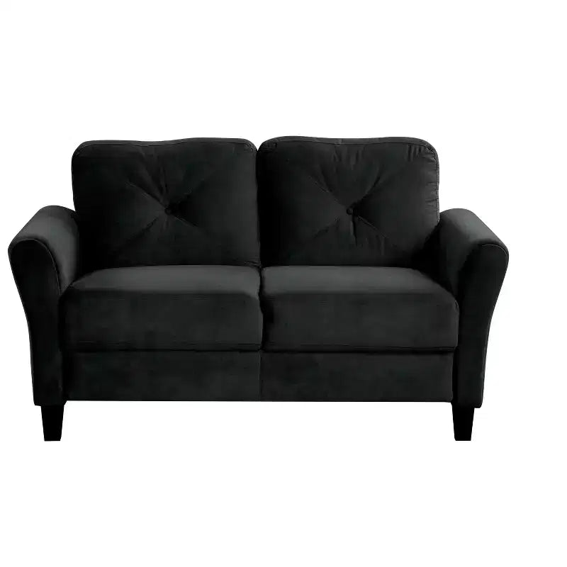 PexFix Canapé 2 places en velours avec dossier capitonné Boutons - Causeuse moderne et confortable pour salon, chambre à coucher, bureau (noir)
