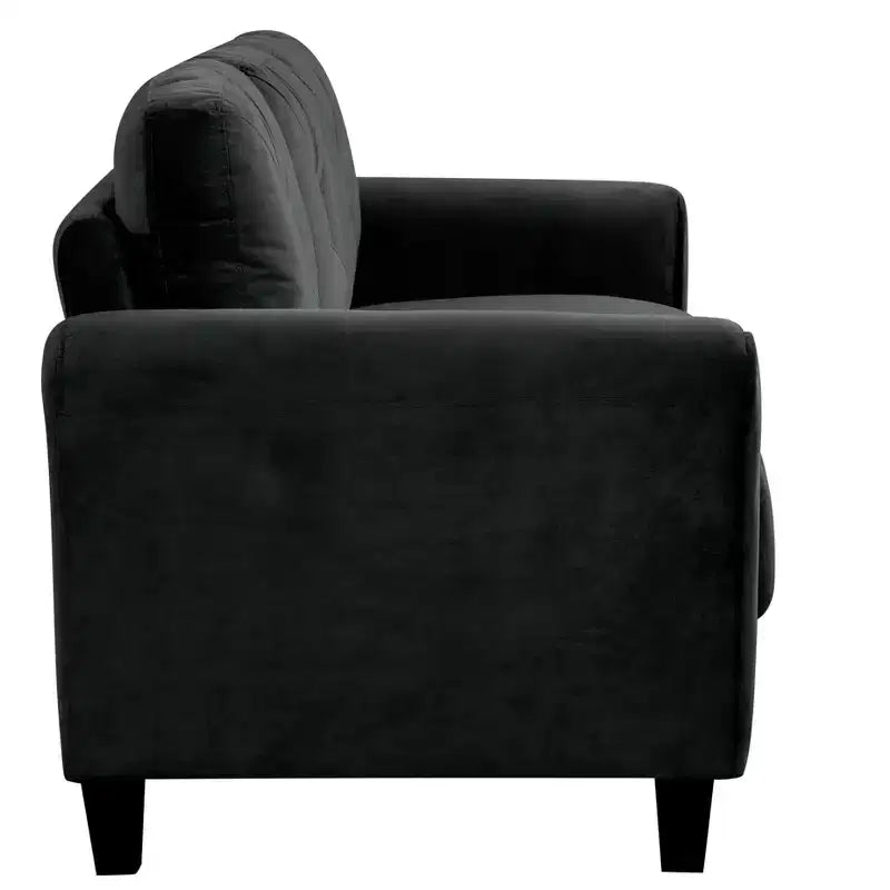 PexFix Canapé 2 places en velours avec dossier capitonné Boutons - Causeuse moderne et confortable pour salon, chambre à coucher, bureau (noir)