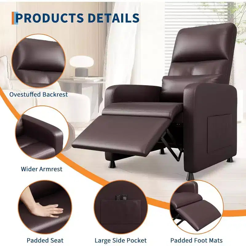Fauteuil inclinable électrique ergonomique - Fonctions massage et chauffage, inclinable électrique réglable, canapé simple en cuir PU rembourré (Utilisation en salon)