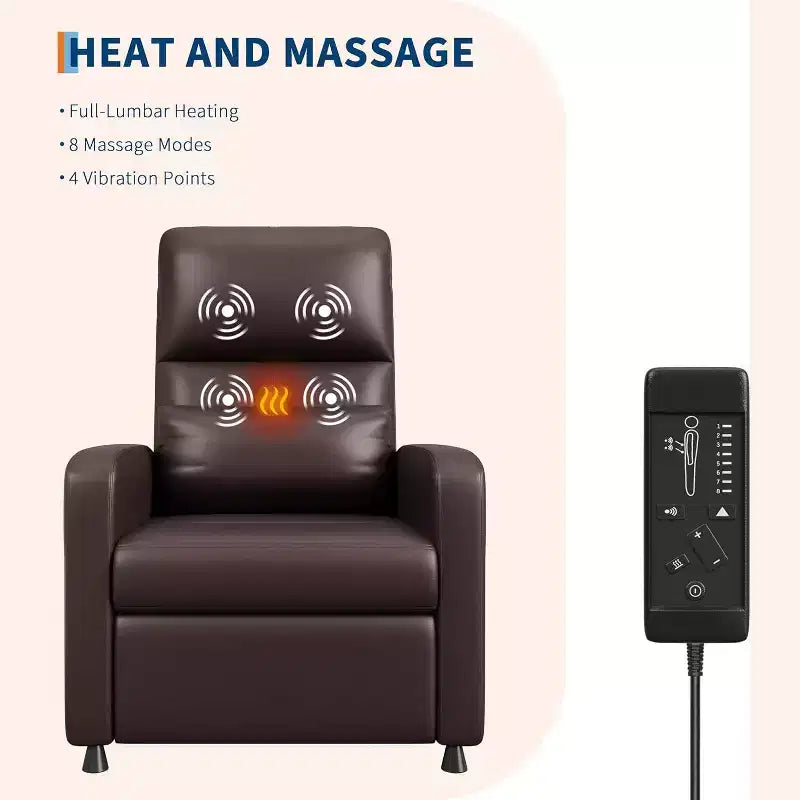 Fauteuil inclinable électrique ergonomique - Fonctions massage et chauffage, inclinable électrique réglable, canapé simple en cuir PU rembourré (Utilisation en salon)