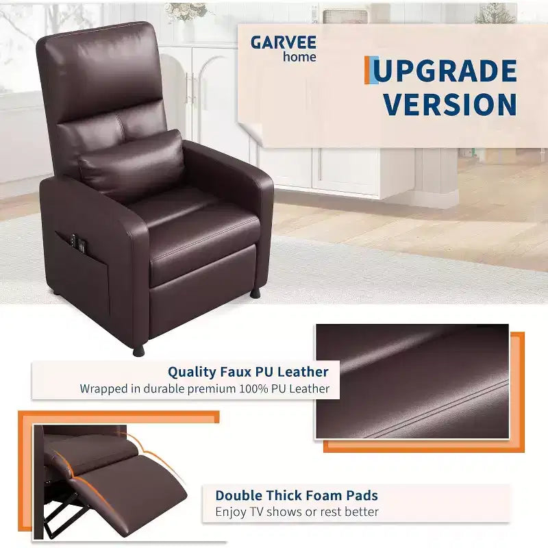 Fauteuil inclinable électrique ergonomique - Fonctions massage et chauffage, inclinable électrique réglable, canapé simple en cuir PU rembourré (Utilisation en salon)