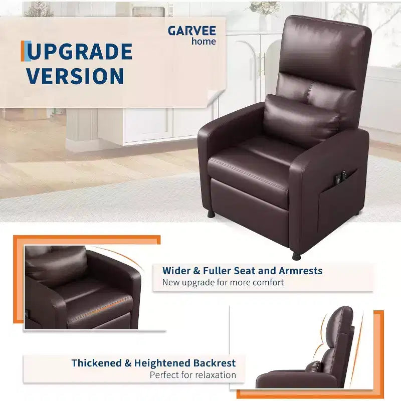 Fauteuil inclinable électrique ergonomique - Fonctions massage et chauffage, inclinable électrique réglable, canapé simple en cuir PU rembourré (Utilisation en salon)