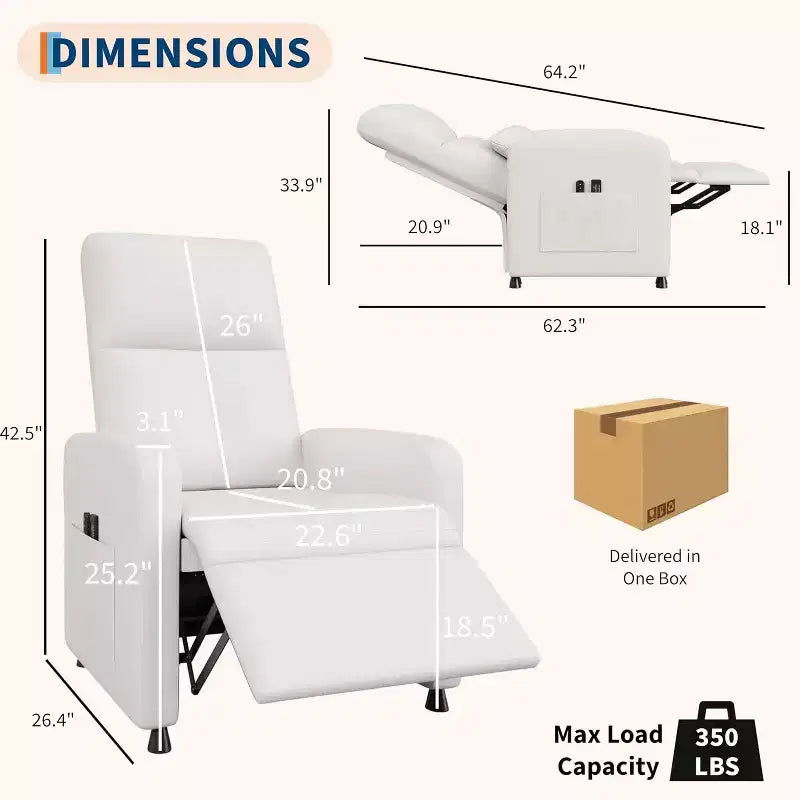 Fauteuil inclinable électrique ergonomique - Fonctions massage et chauffage, inclinable électrique réglable, canapé simple en cuir PU rembourré (Utilisation en salon)