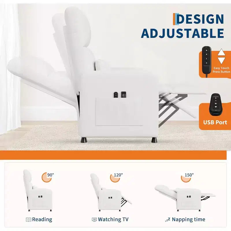 Fauteuil inclinable électrique ergonomique - Fonctions massage et chauffage, inclinable électrique réglable, canapé simple en cuir PU rembourré (Utilisation en salon)