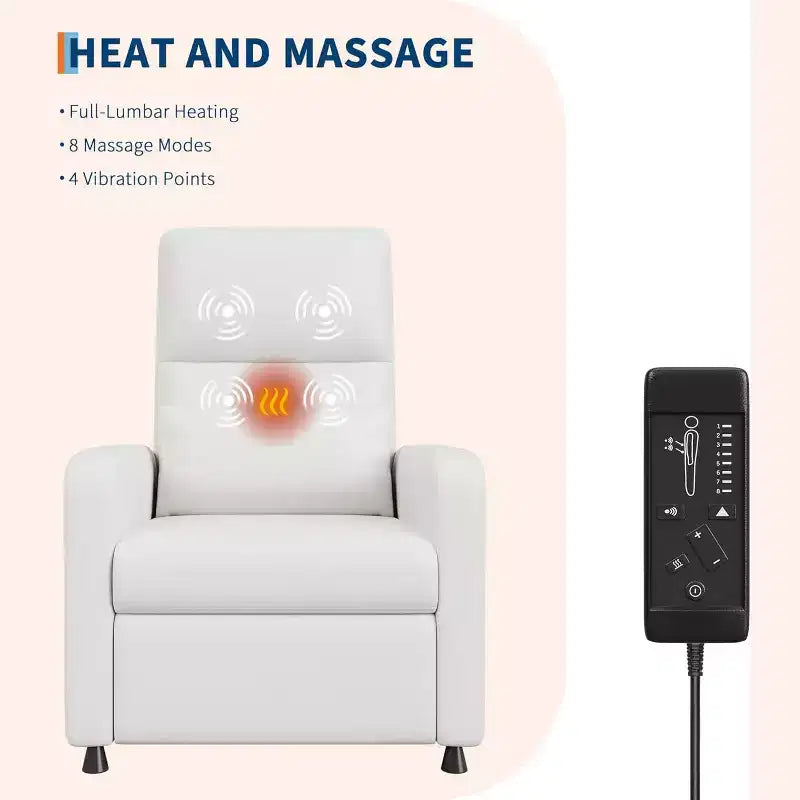 Fauteuil inclinable électrique ergonomique - Fonctions massage et chauffage, inclinable électrique réglable, canapé simple en cuir PU rembourré (Utilisation en salon)