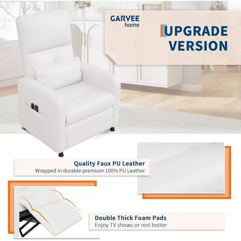 Fauteuil inclinable électrique ergonomique - Fonctions massage et chauffage, inclinable électrique réglable, canapé simple en cuir PU rembourré (Utilisation en salon)