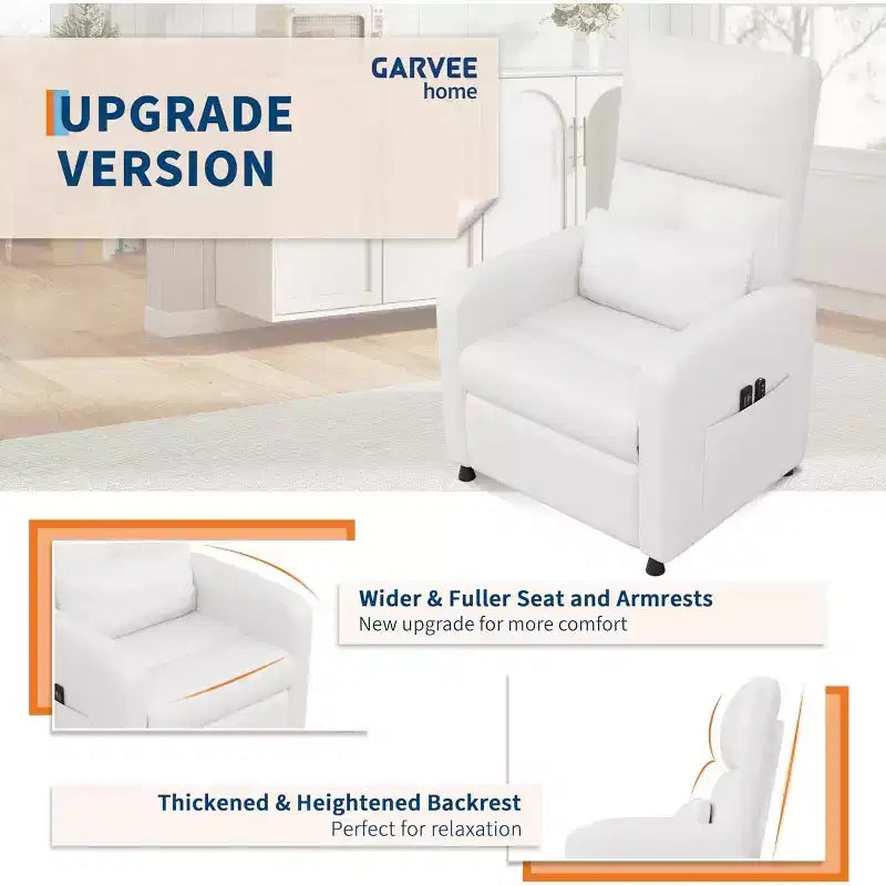 Fauteuil inclinable électrique ergonomique - Fonctions massage et chauffage, inclinable électrique réglable, canapé simple en cuir PU rembourré (Utilisation en salon)