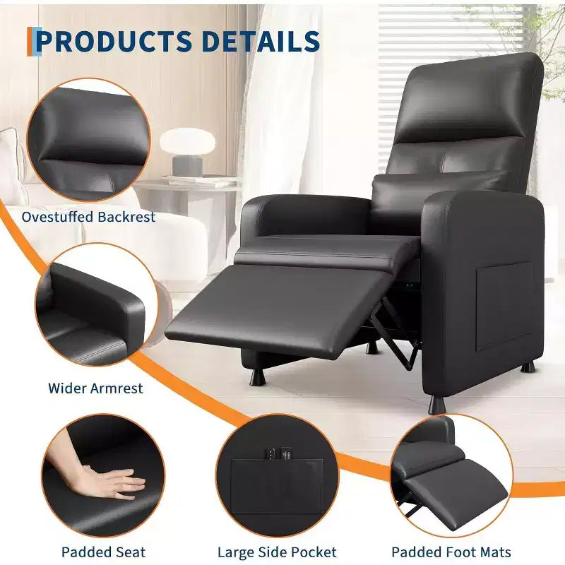 Fauteuil inclinable électrique ergonomique - Fonctions massage et chauffage, inclinable électrique réglable, canapé simple en cuir PU rembourré (Utilisation en salon)