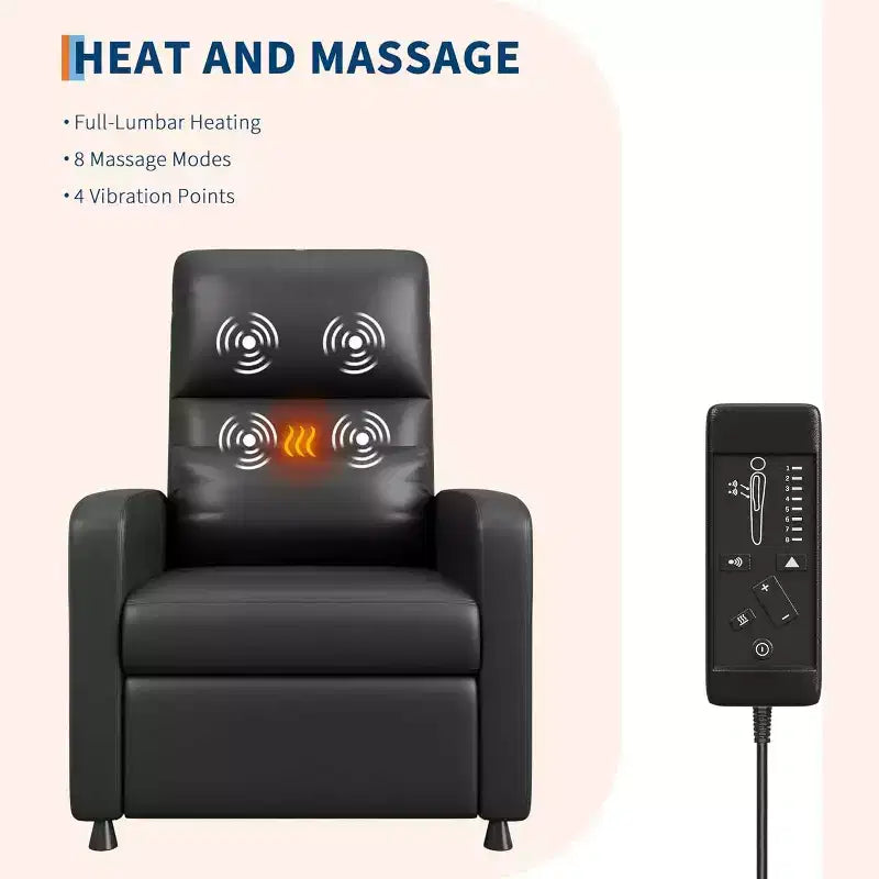 Fauteuil inclinable électrique ergonomique - Fonctions massage et chauffage, inclinable électrique réglable, canapé simple en cuir PU rembourré (Utilisation en salon)