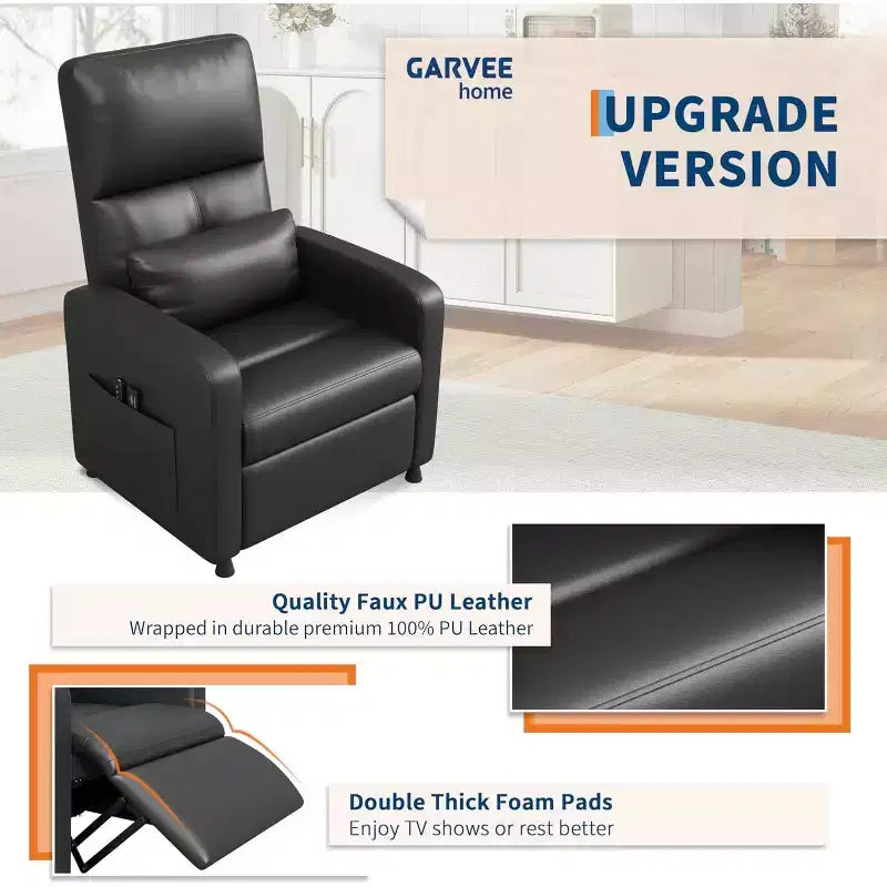 Fauteuil inclinable électrique ergonomique - Fonctions massage et chauffage, inclinable électrique réglable, canapé simple en cuir PU rembourré (Utilisation en salon)