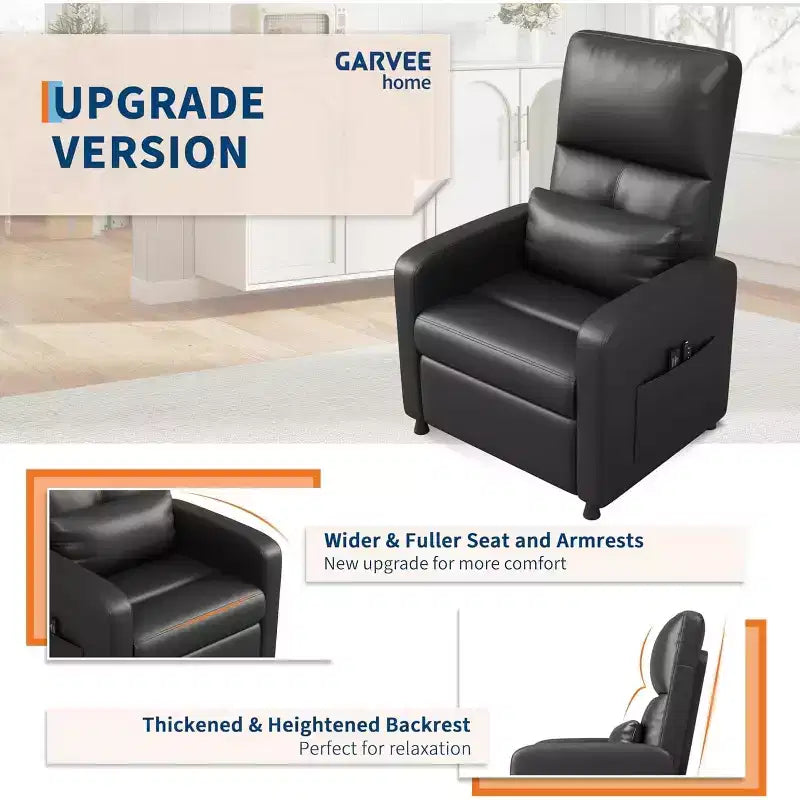 Fauteuil inclinable électrique ergonomique - Fonctions massage et chauffage, inclinable électrique réglable, canapé simple en cuir PU rembourré (Utilisation en salon)