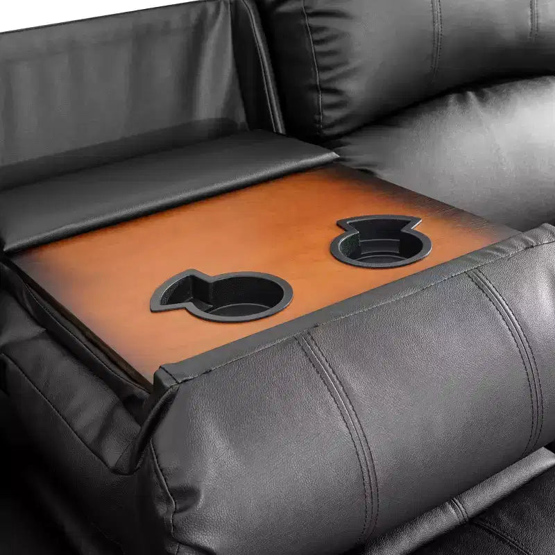 MAYEERTY Canapé inclinable électrique, Fauteuil inclinable en cuir respirant, Canapé 3 places avec rangement et table réversible pour salon, Noir