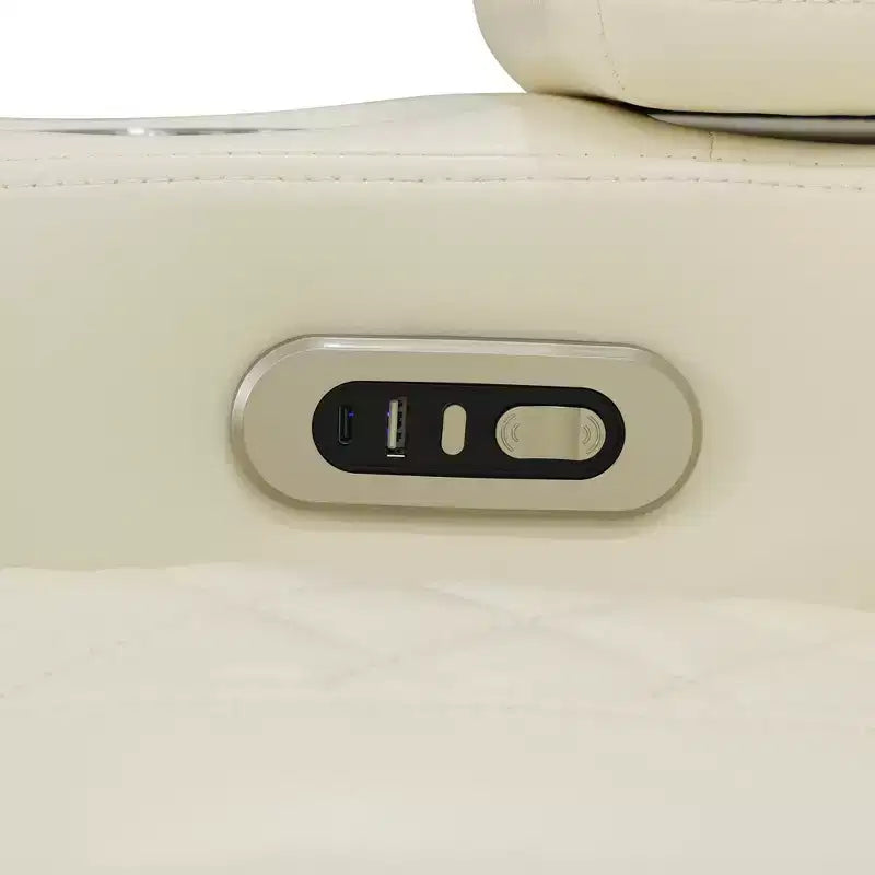 Fauteuil inclinable électrique MAYEERTY, fauteuil relax en cuir avec port USB, rangement et porte-gobelet pour salon, blanc